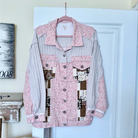 POL Jackets & Blazers - POL Pink and Brown Jean Jacket